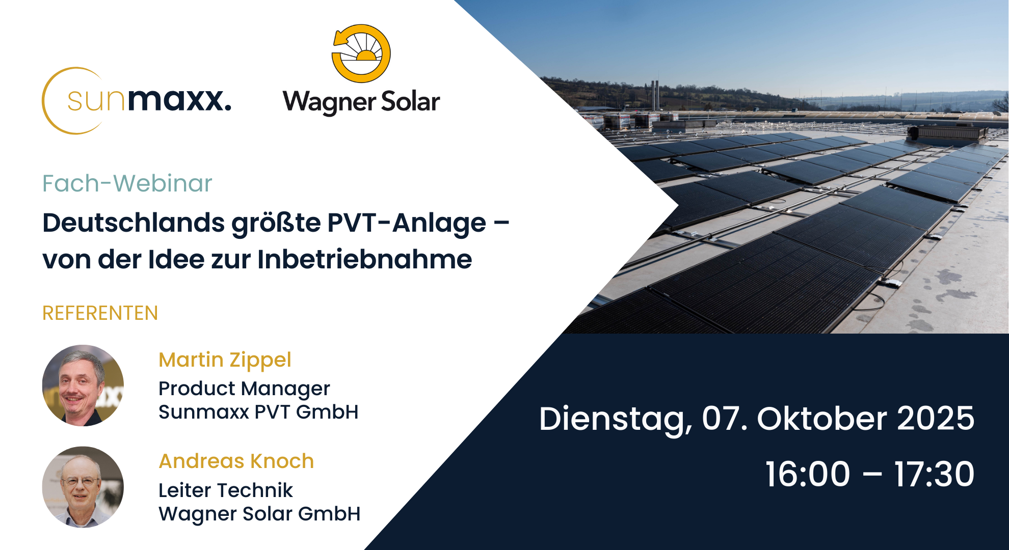 Ankündigung Webinar Deutschlands größte PVT-Anlage mit Wagner Solar
