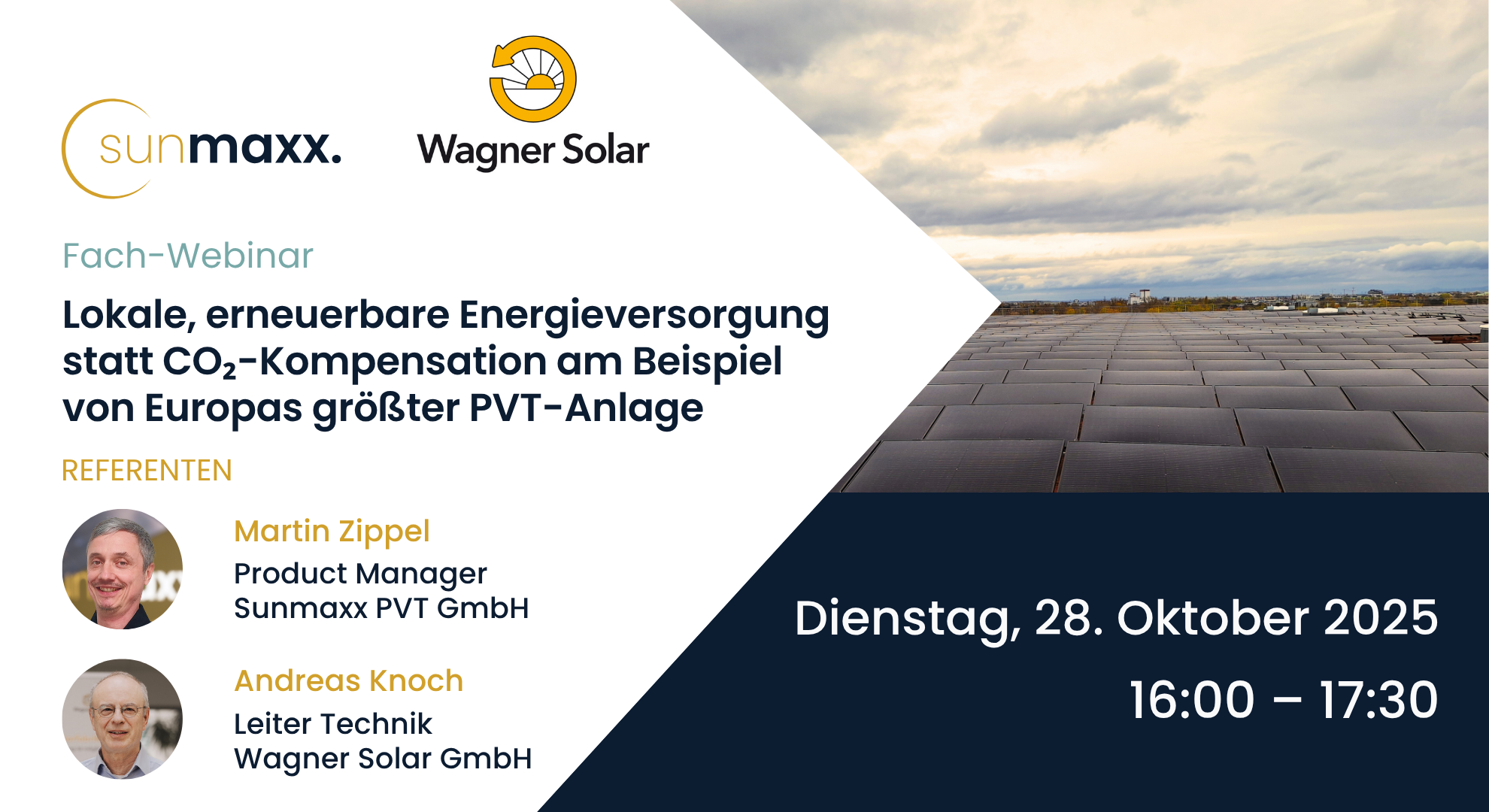 Ankündigung Seminar Sunmaxx Wagner Solar Dekatbonisierung am Beispiel von Europas größter PVT Anlage